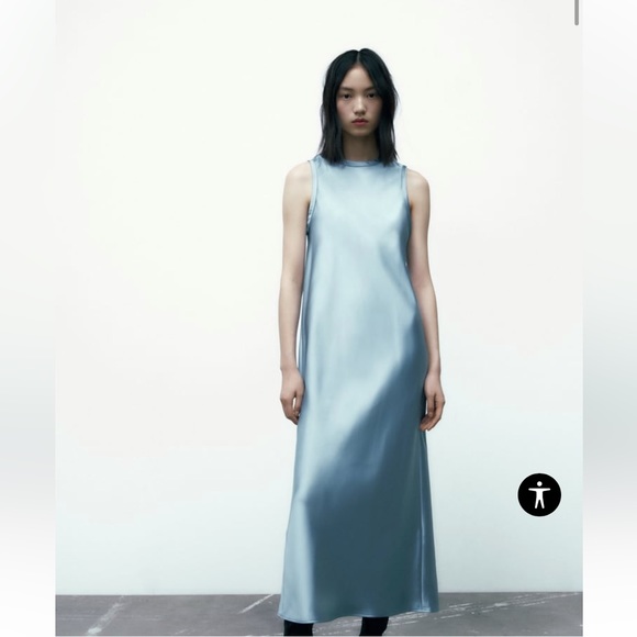 Zara blue satin like dress - Picture 2 of 15
